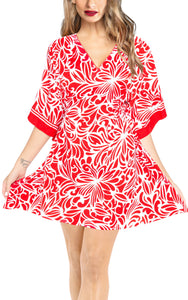 Women's Red Swimwear Swimsuit Beachwear Bikini Cover up Kimono Caftan Dress