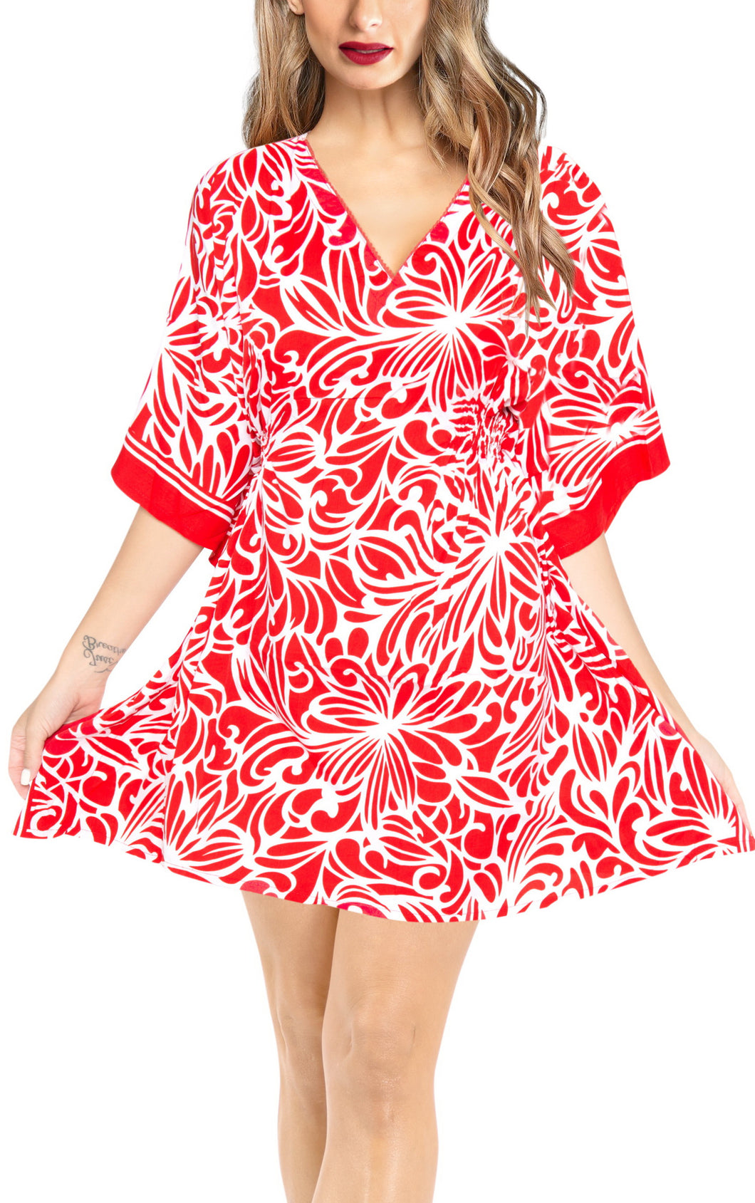 Women's Red Swimwear Swimsuit Beachwear Bikini Cover up Kimono Caftan Dress