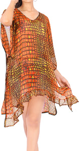 LA LEELA Womens Nightgown Chiffon Sleep Shirt V Neck Short Sleeve Loose Comfy Pajama Sleepwear US 8-14 Orange_E872