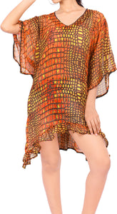 LA LEELA Womens Nightgown Chiffon Sleep  V Neck Short Sleeve Loose Comfy Pajama Sleepwear US 8-14 Orange_E872