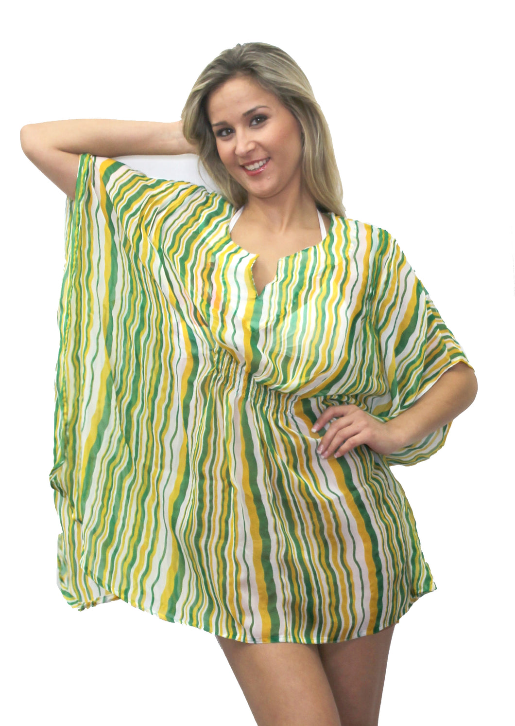 Women's Blouse Stripe Printed Beachwear Swimwear Bikini Cover up Caftan Green