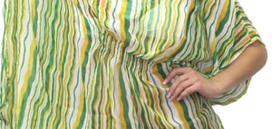 Women's Blouse Stripe Printed Beachwear Swimwear Bikini Cover up Caftan Green