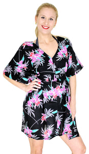 LA LEELA Women Summer T Shirt Dresses Beach Cover up Printed Tank Dress US 10-14 Black_E837