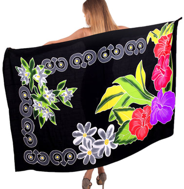 la-leela-bathing-towel-beach-womens-sarong-bikini-cover-up-Black-Floral-printed