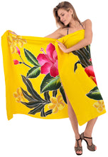 Load image into Gallery viewer, la-leela-bathing-towel-beach-womens-sarong-bikini-cover-up-Floral-printed-yellow-white-blue