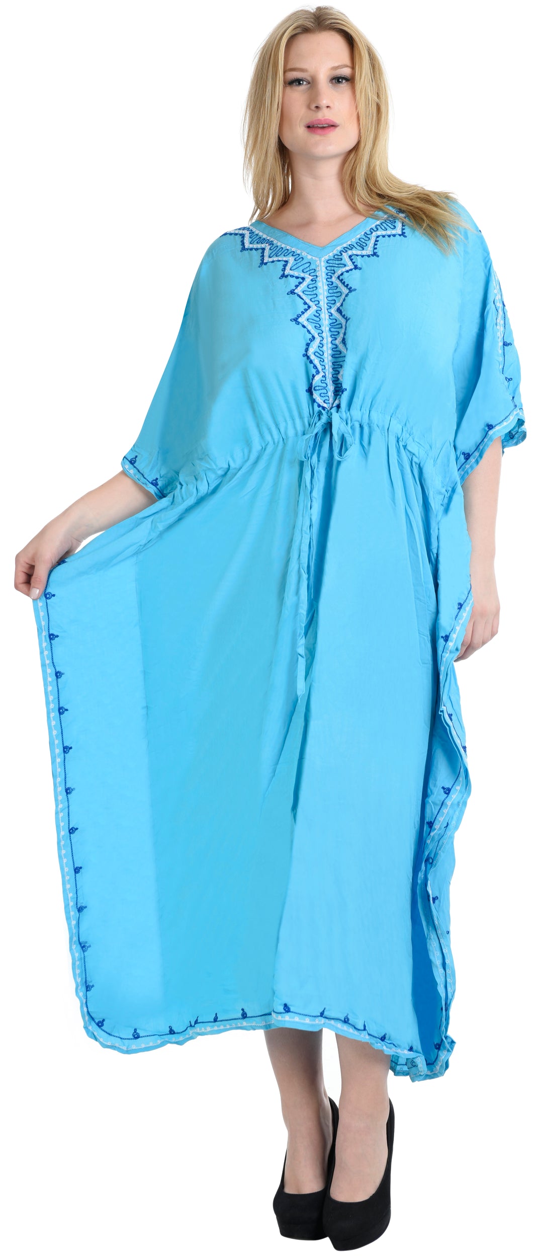 LA LEELA Lounge Rayon Solid Long Caftan Nightgown Women OSFM 16-32W [XL- 5X] Turquoise_S954
