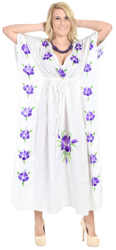 LA LEELA Women's Plus Size Caftan Long Loungewear Tunics 2X-3X Lilac Snow-AC659
