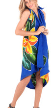 Load image into Gallery viewer, Blue Non-Sheer Hand Painted Yellow Floral and Leaves Beach Wrap For Women