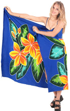 Load image into Gallery viewer, Blue Non-Sheer Hand Painted Yellow Floral and Leaves Beach Wrap For Women