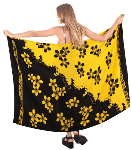 la-leela-bathing-towel-beach-wear-swimsuit-womens-Wrap Skirt-sarong-bikini-cover-up-Floral-printed-Black-yellow
