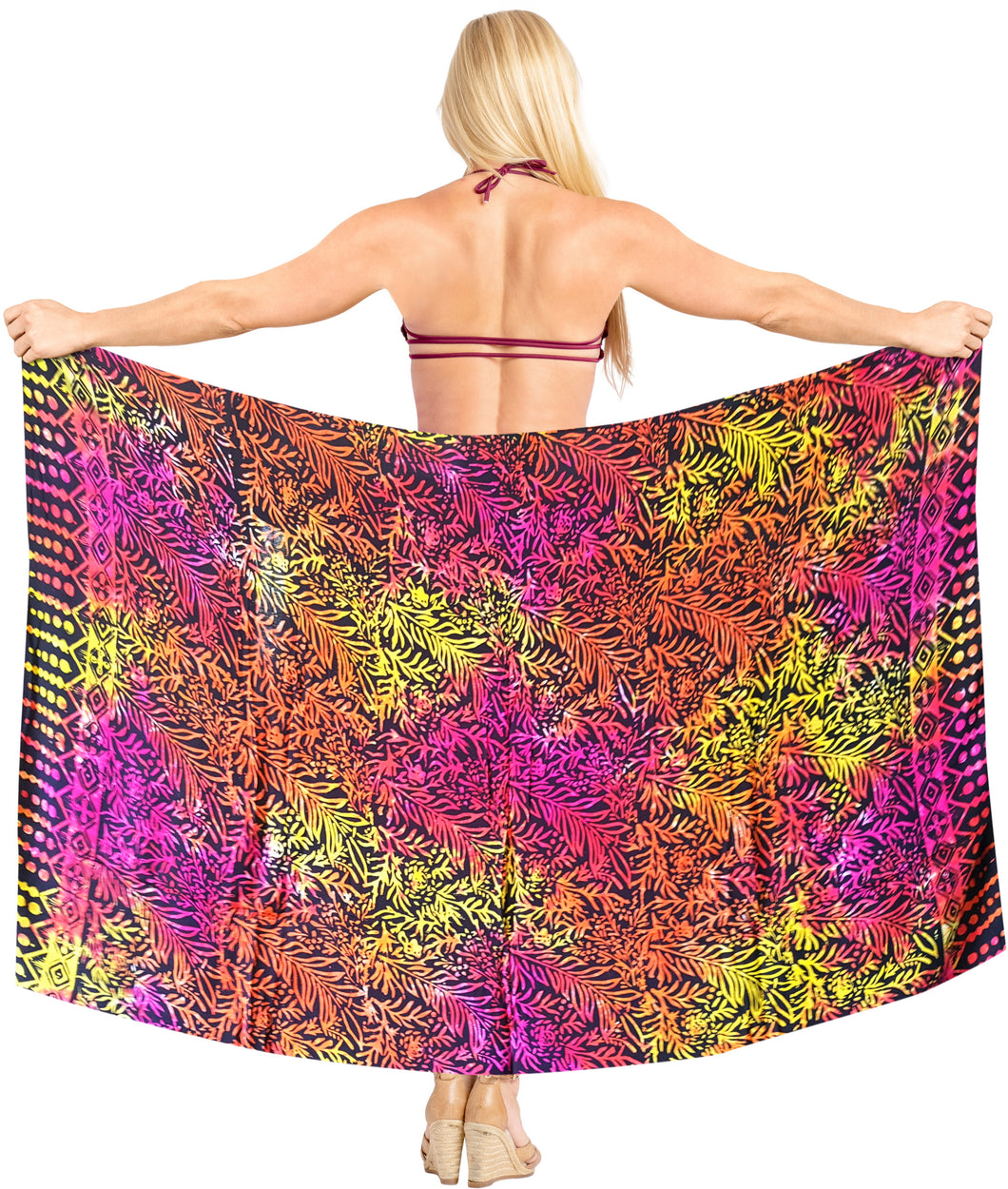 la-leela-bathing-towel-beach-wear-swimsuit-womens-Wrap Skirt-sarong-bikini-cover-up-Leaf-Printed-multicolor