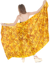 Load image into Gallery viewer, la-leela-bathing-suit-tie-slit-aloha-sarong-printed-78x43-golden_4417