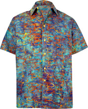 Load image into Gallery viewer, la-leela-men-casual-wear-cotton-hand-printed-blue-orange-turquoise-hawaiian-aloha-shirt-size-s-xxl