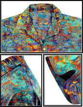 Load image into Gallery viewer, la-leela-men-casual-wear-cotton-hand-printed-blue-orange-turquoise-hawaiian-aloha-shirt-size-s-xxl