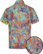 Load image into Gallery viewer, la-leela-men-casual-wear-cotton-hand-printed-blue-turquoise-orange-yellow-hawaiian-aloha-shirt-size-s-xxl