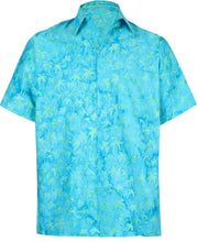 Load image into Gallery viewer, la-leela-men-casual-wear-cotton-hand-palm-tree-printed-turquoise-green-hawaiian-shirt-size-s-xxl