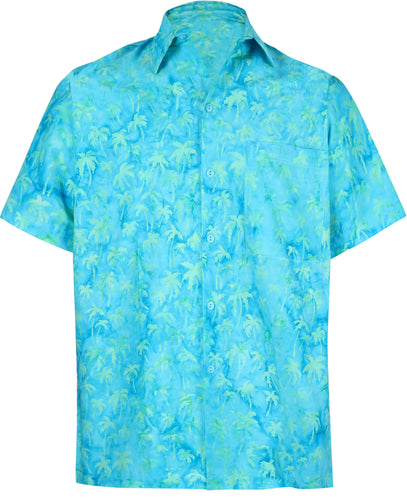la-leela-men-casual-wear-cotton-hand-palm-tree-printed-turquoise-green-hawaiian-shirt-size-s-xxl