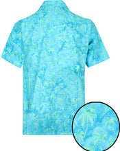 Load image into Gallery viewer, la-leela-men-casual-wear-cotton-hand-palm-tree-printed-turquoise-green-hawaiian-shirt-size-s-xxl