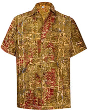 Load image into Gallery viewer, la-leela-men-casual-beachwaer-cotto-shortsleeve-hawaiian-men-shirt-for-aloha-tropical-beach-front-pocket-golden-brown