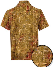 Load image into Gallery viewer, la-leela-men-casual-beachwaer-cotto-shortsleeve-hawaiian-men-shirt-for-aloha-tropical-beach-front-pocket-golden-brown