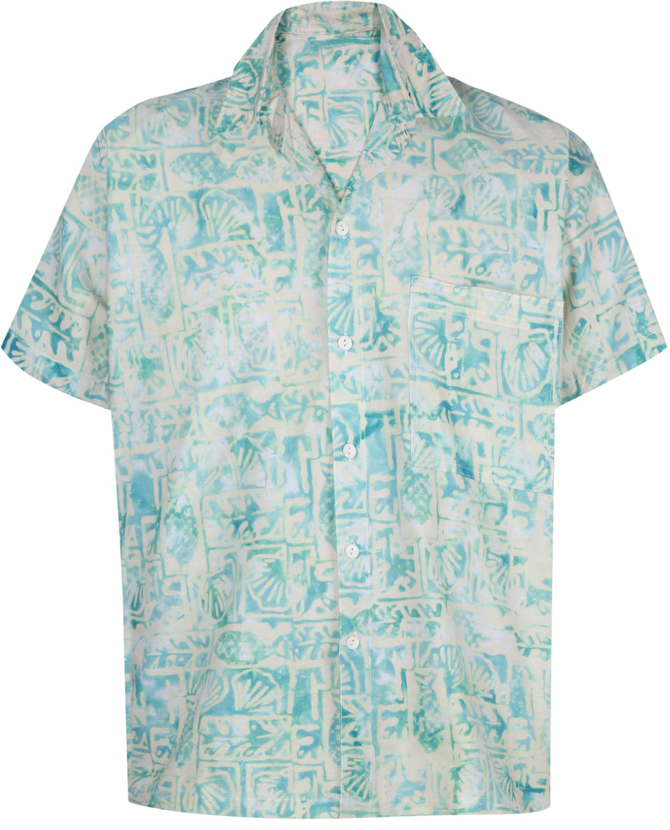 LA LEELA Men's Hawaiian Shirt - Casual Beach Shirt With Tropical Print, Red 3XL (Sea Shore Pattern) - View #2