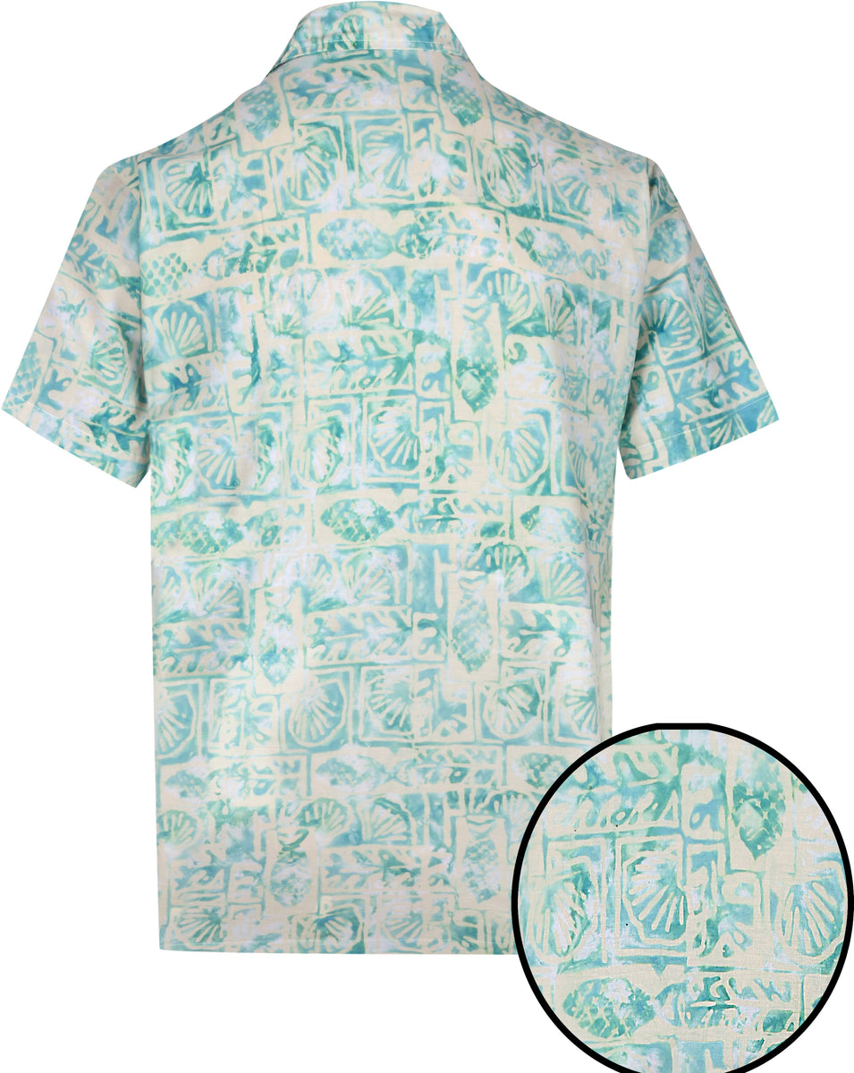LA LEELA Men's Hawaiian Shirt - Casual Beach Shirt With Tropical Print, Red 3XL (Sea Shore Pattern)