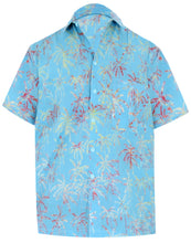 Load image into Gallery viewer, la-leela-men-casual-wear-cotton-palm-tree-hand-printed-turquoise-hawaiian-shirt-size-s-xxl