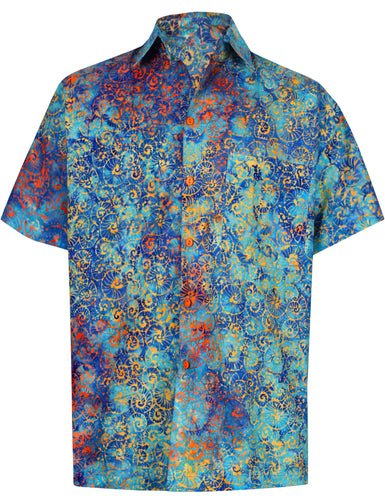 la-leela-men-casual-men-wear-summer-cotton-hand-print-batik-turquoise-royal-blue-orange-size-s-xxl