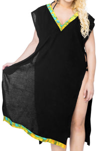 LA LEELA-Women's-Beachwear-Swim-for-Women-Cover-ups-Printed-Bikini-Cover-Up-Side-cut-Solid-Plain-Black
