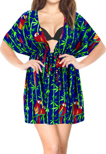 Women's Parrot Swimwear Swimsuit Bikini Cover up Loose Drawstring One Size R_Blu