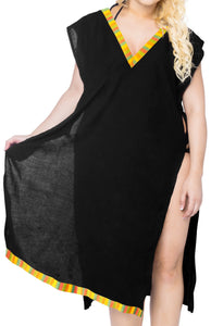LA LEELA-Women's-Beach-Swimsuit-for-Women-Cover-ups-Printed-Bikini-Cover-Up-Side-cut-Yellow-Solid-Plain-Black