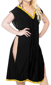 LA LEELA Women's Beach Swimsuit for Women Cover-ups printed Bikini Cover-Up Side Cut Yellow Solid Plain Black