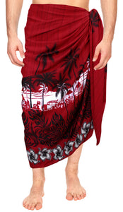 LA LEELA Men's Sarong Resort Coverup Tie Pareo Wrap Swimsuits One Size Red_B996