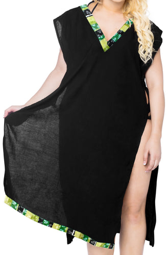 LA LEELA-Women's-Swimsuit-for-Women-Cover-ups-Printed-Bikini-Cover-Up-Side-cut-Solid-Plain-Black