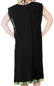 LA LEELA Women's Swimsuit for Women Cover-ups printed Bikini Cover-Up Side Cut Solid Plain Black