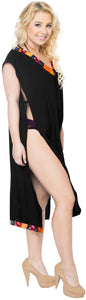 LA LEELA Women Beach Swimsuit for Women's Cover-up printed Bikini Cover-Up Side Cut Green Solid Plain Black