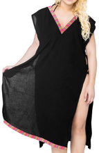 Load image into Gallery viewer, LA LEELA-Women&#39;s-Beach-Swimsuit-for-Women-Printed-Bikini-Cover-Up-Side-cut-Solid-Plain-Black