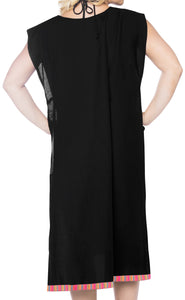LA LEELA Women's Beach Swimsuit for Women printed Bikini Cover-Up Side Cut Solid Plain Black
