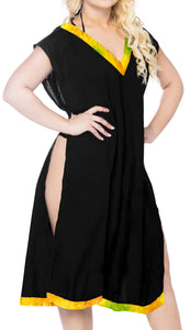 LA LEELA Women's Beach Swimsuit for Women Cover-ups printed V_Neck Bikini Cover-Up Solid Plain Black