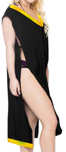 LA LEELA Women's Beach Swimsuit for Women Cover-ups printed V_Neck Bikini Cover-Up Solid Plain Black