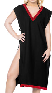 LA LEELA Women's Beach Swimsuit for Women Cover-ups printed V-Neck red Bikini Cover-Up Solid Plain Black