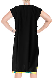 LA LEELA Women's Beach Swimsuit for Women Cover-ups printed V_Neck Multi color Bikini Cover-Up Solid Plain Black