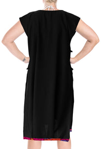 LA LEELA Women's Beach Swimsuit for Women Cover-ups printed Bikini Cover-Up Side Cut Solid Plain Black