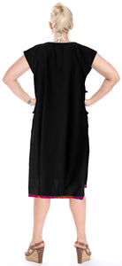 LA LEELA Cover up Beach Bikini Swim Wear Swimsuit Kimono v-Neck Dress Women Solid Black
