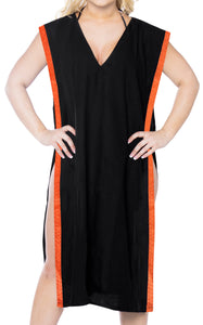 LA LEELA-Women's-Beach-Swimsuit-for-Women-Cover-ups-Printed-Bikini-Cover-Up-Side-cut-Orange-Solid-Plain-Black