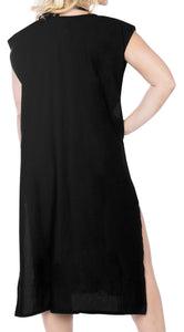 LA LEELA Women's Beach Swimsuit for Women Cover-ups printed Bikini Cover-Up Side Cut Orange Solid Plain Black