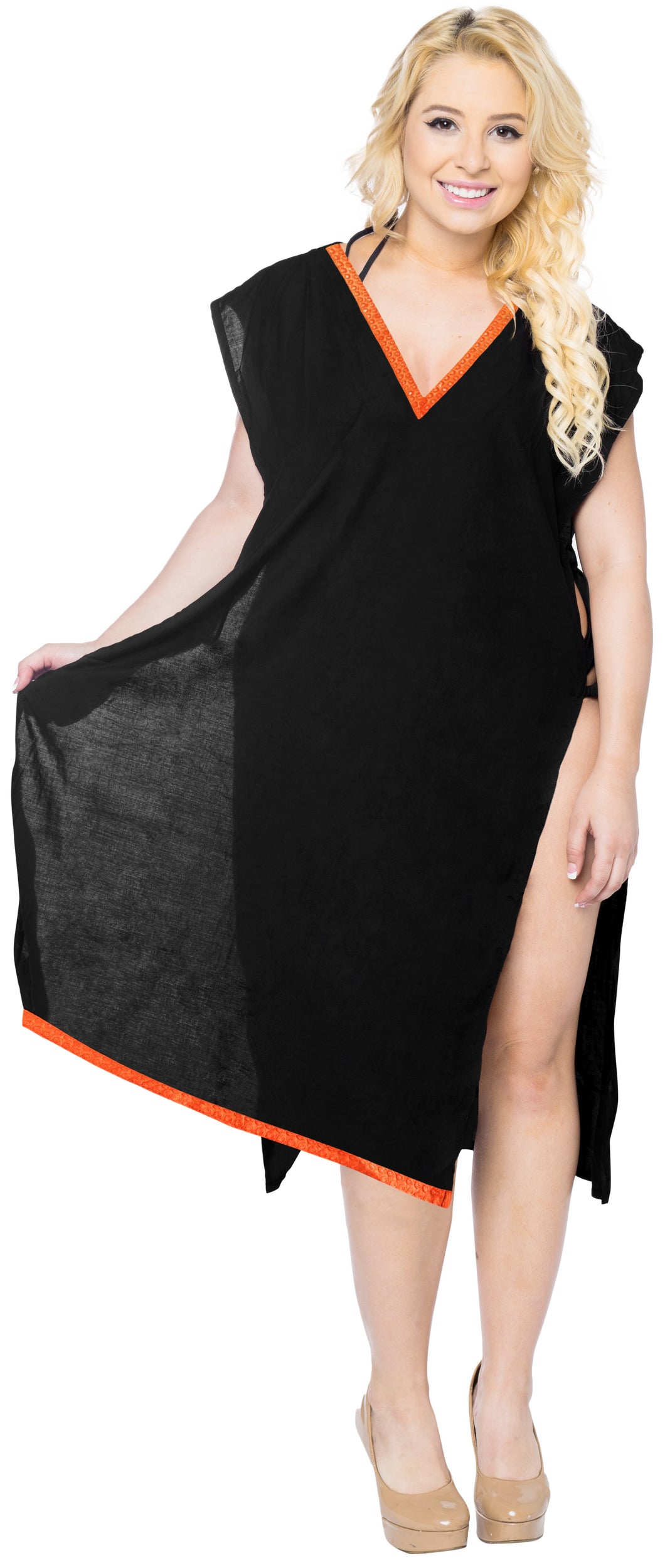 LA LEELA Women's Beach Swimsuit for Women Cover-ups Bikini Cover-Up Solid Plain Black OSFM 8-14[M-L]