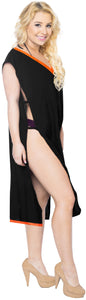 LA LEELA Women's Beach Swimsuit for Women Cover-ups Bikini Cover-Up Solid Plain Black OSFM 8-14[M-L]