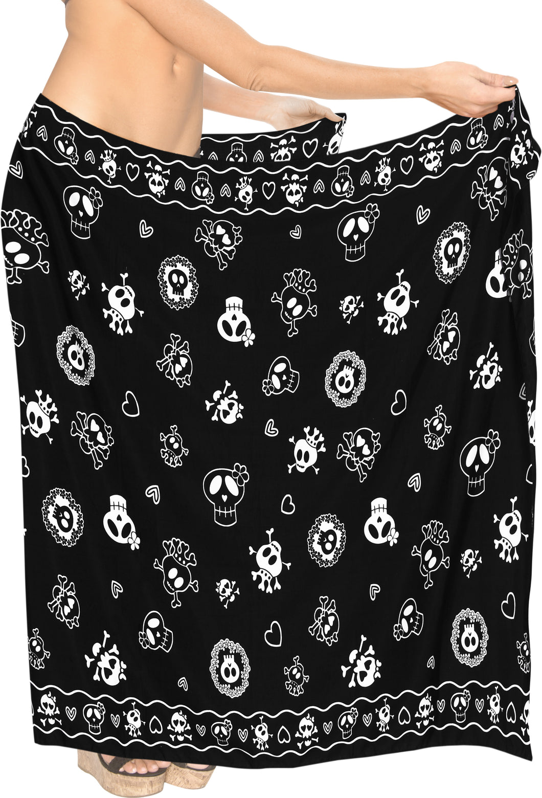 La-Leela-Soft-Light-Long-Swim-Women's-Skull-Halloween-Costume-Swimsuit-Pareo-Cover-Ups-Beach-Sarong-Halloween Black_B928