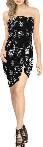La Leela Soft Light Long Swim Women's Skull Halloween Costume Swimsuit Pareo Cover Ups Beach Sarong Halloween Black_B928